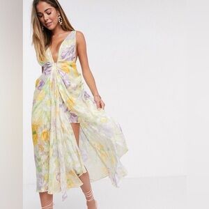 ASOS EDITION cami plunge midi dress in burnout floral bloom print